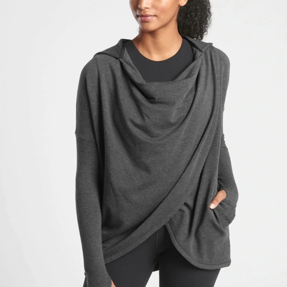Athleta Gray Cowl Neck Sweater Asymmetrical Wrap